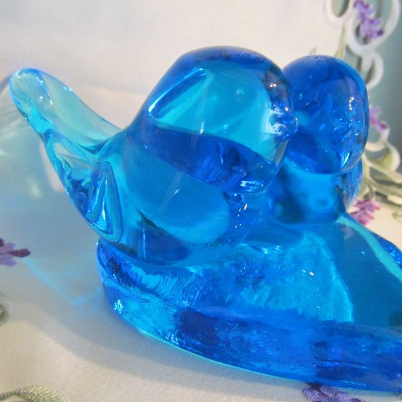 Vtg Blue Glass Double Bluebird of Happiness Bluebirds on Heart Leo Ward 1991 - Picture 3 of 16
